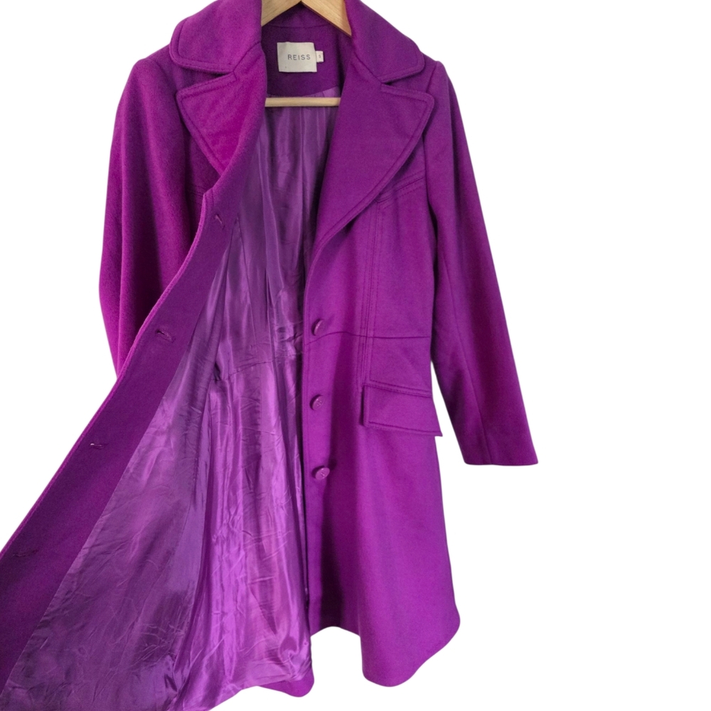 Reiss Purple Wool Cashmere Fit‎ Flare Kat Trench Coat - Picture 3 of 11